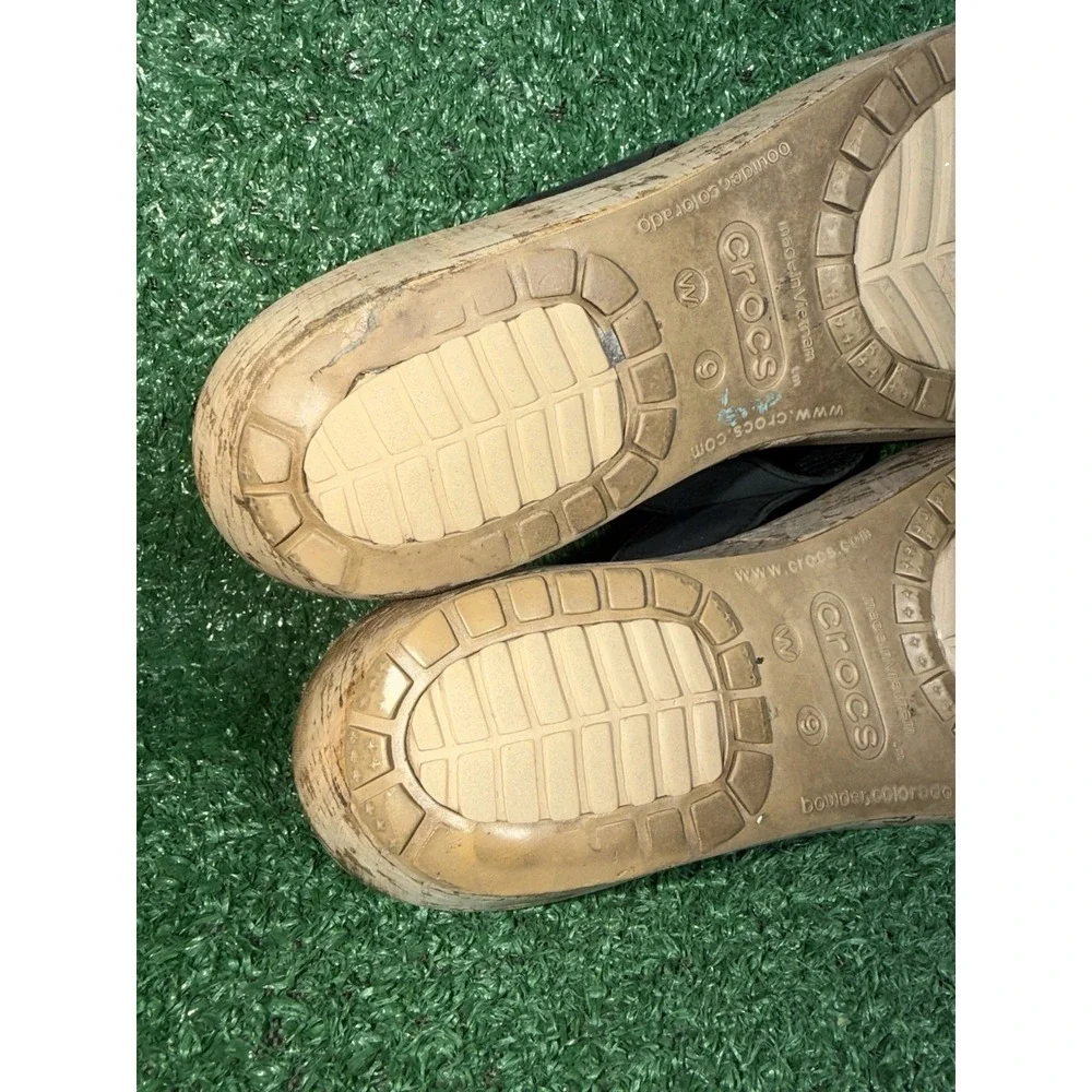 CROCS A-Leigh Leather Platform Wedge Sandals Strappy Cork Heel Womens Size 9 - Picture 9 of 10